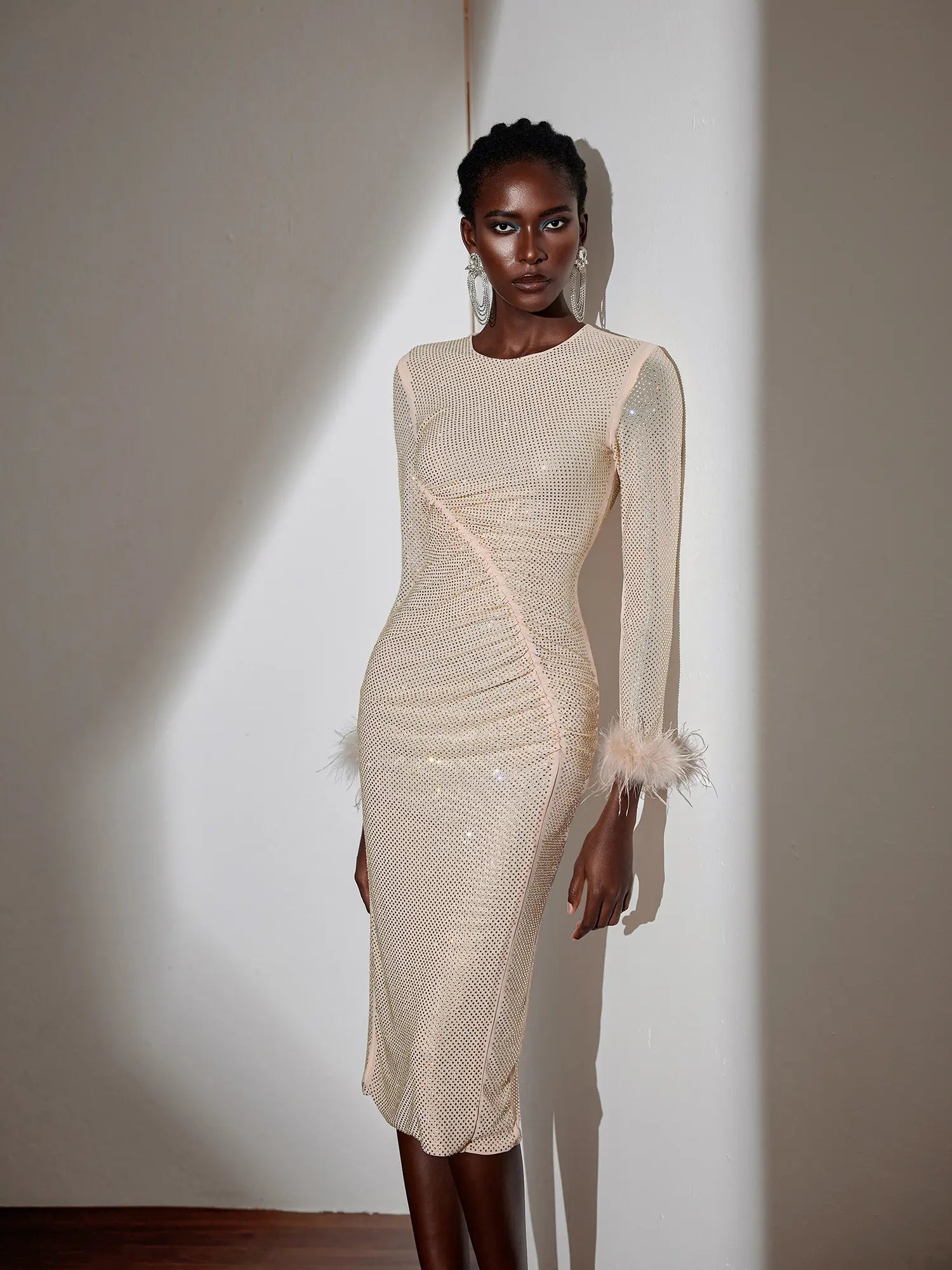 Aurohaya Monique Ruched Bodycon Midi Dress