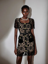 Aurohaya Irene Lace Button Front Mini Dress Black