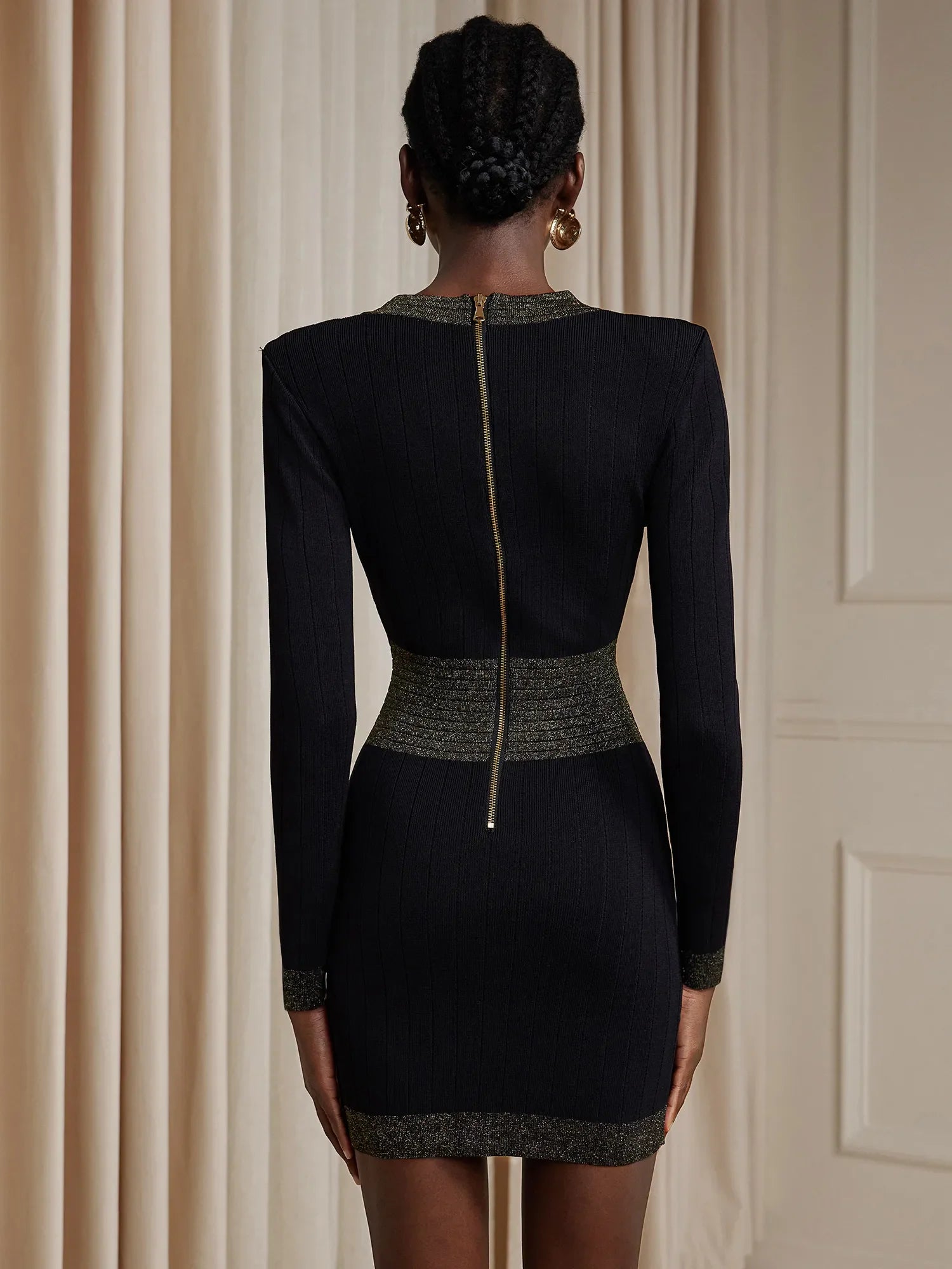 Aurohaya Germaine V-Neck Button Front Structured Mini Dress