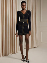 Aurohaya Germaine V-Neck Button Front Structured Mini Dress Black