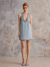 Aurohaya Yvette Deep V-Neck Mini Dress Steel Haze