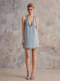 Aurohaya Yvette Deep V-Neck Mini Dress Steel Haze