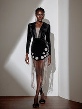 Aurohaya Jeanine Crystal Fringe Blazer Mini Dress Black