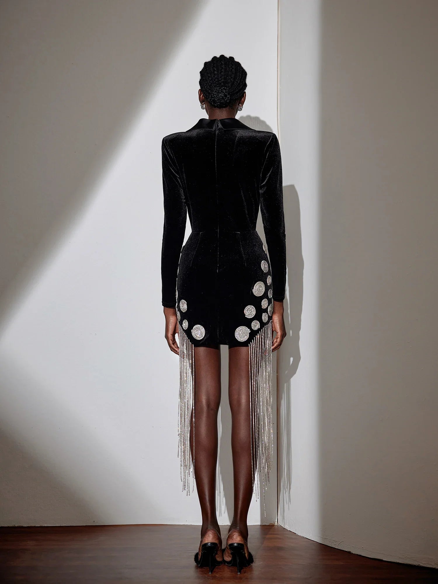 Aurohaya Jeanine Crystal Fringe Blazer Mini Dress