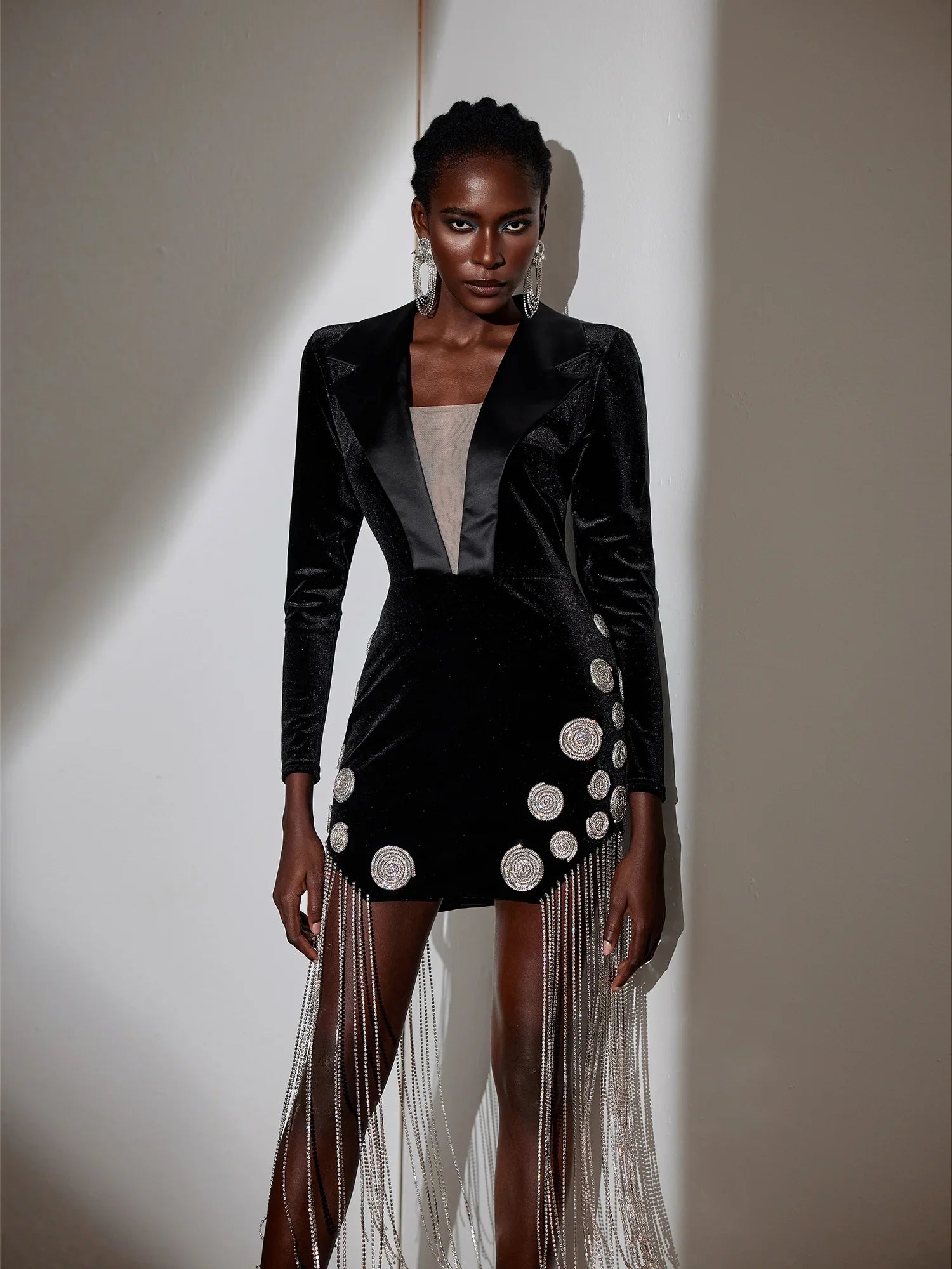 Aurohaya Jeanine Crystal Fringe Blazer Mini Dress