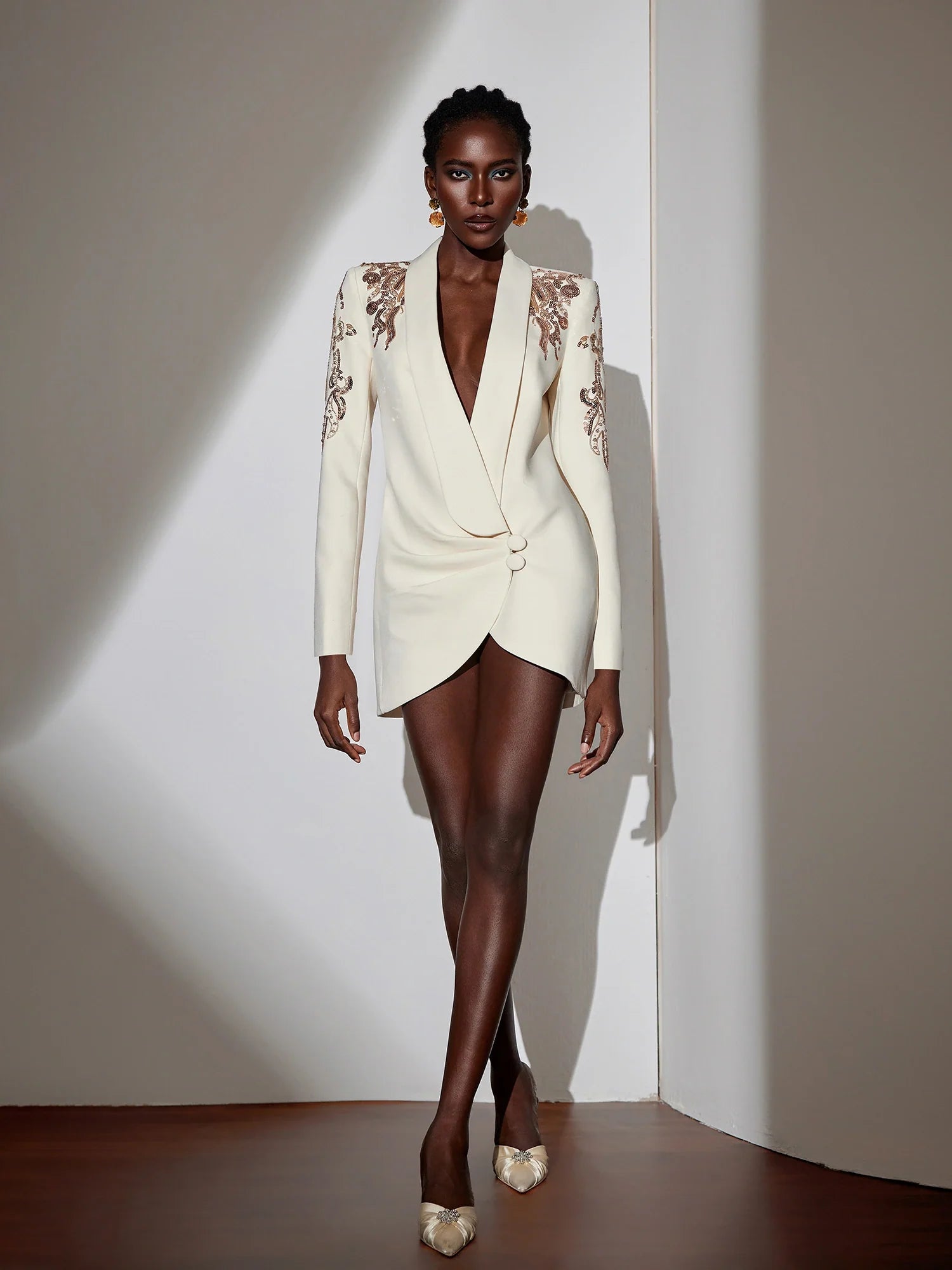 Aurohaya Simone Deep V-Neck Blazer Mini Dress