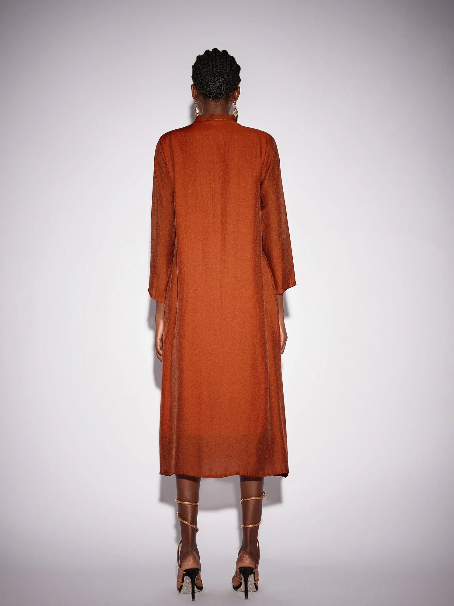 Aurohaya Camille High Neck Pleated Midi Dress