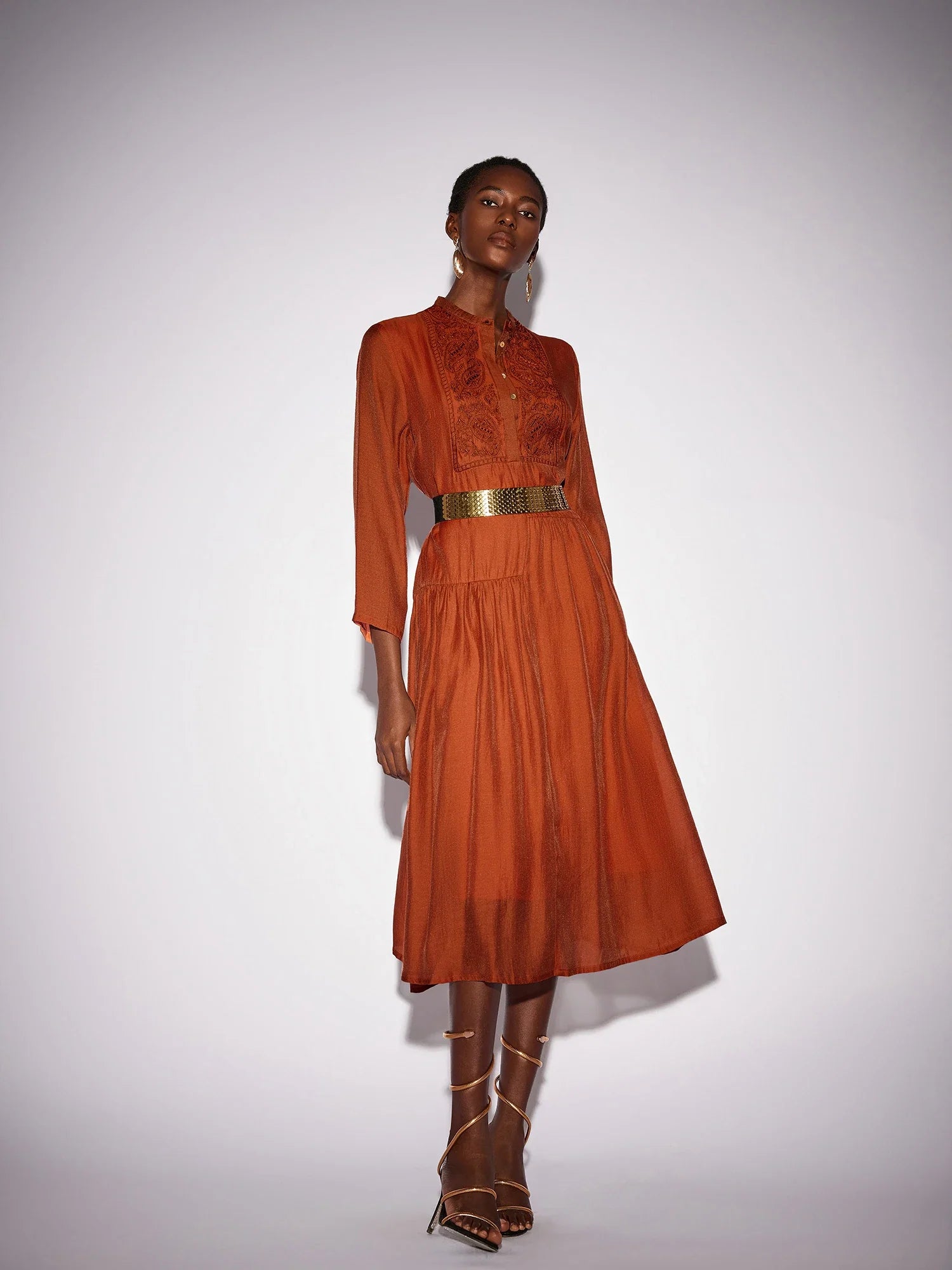 Aurohaya Camille High Neck Pleated Midi Dress