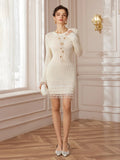 Aurohaya Mireille Long Sleeve Knit Mini Dress Creamy Almond