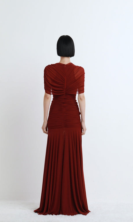 Aurohaya Mado One Shoulder Ruched Maxi Dress