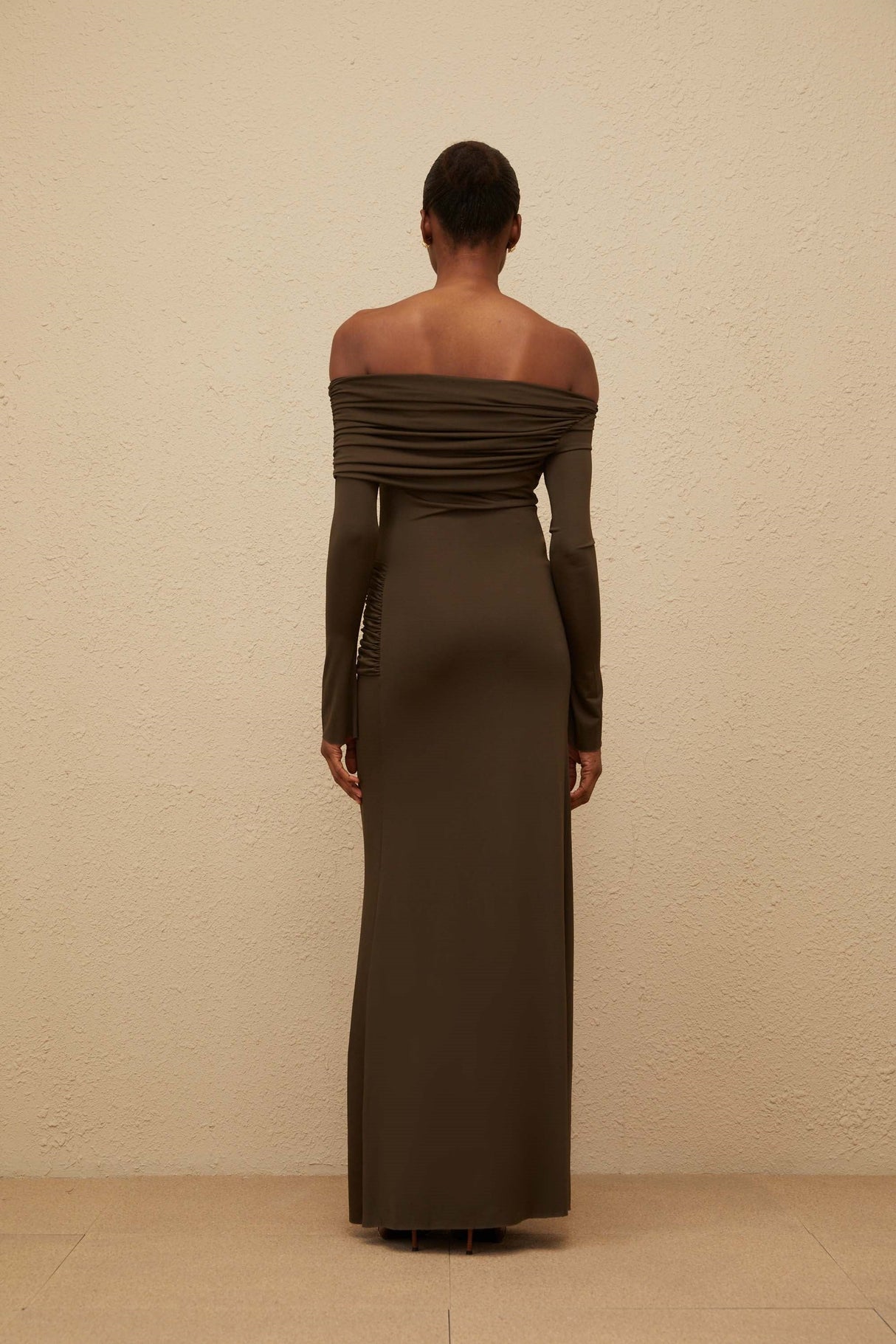 Aurohaya Sensuelle Green One-Shoulder Ruched Maxi Dress