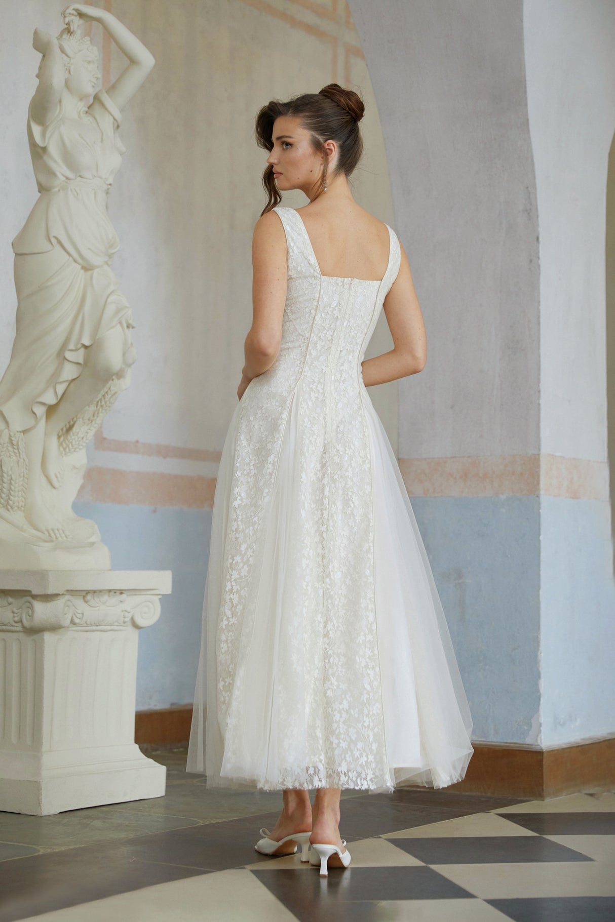 Aurohaya Fiadh Neutral Tulle Panel Lace Maxi Dress