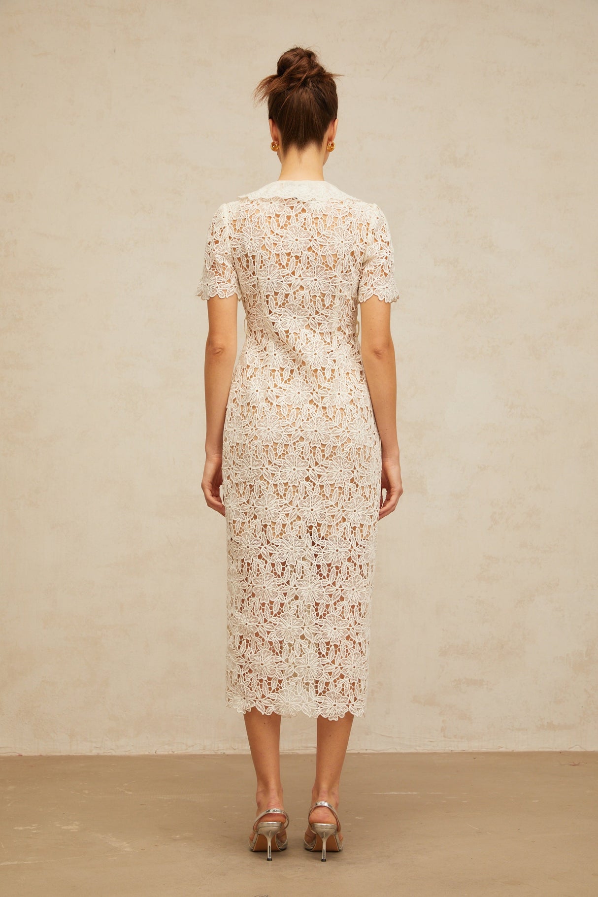 Aurohaya Sophie off-white corded-lace midi dress