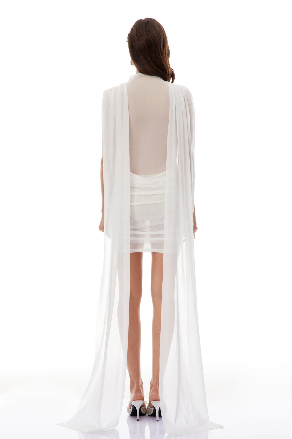 Aurohaya Madeline White Ribbon Sheer Mini Dress