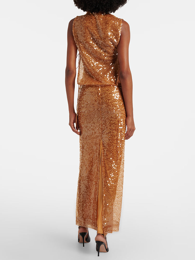 Aurohaya Maud Sequin Side Cut-out Maxi Dress
