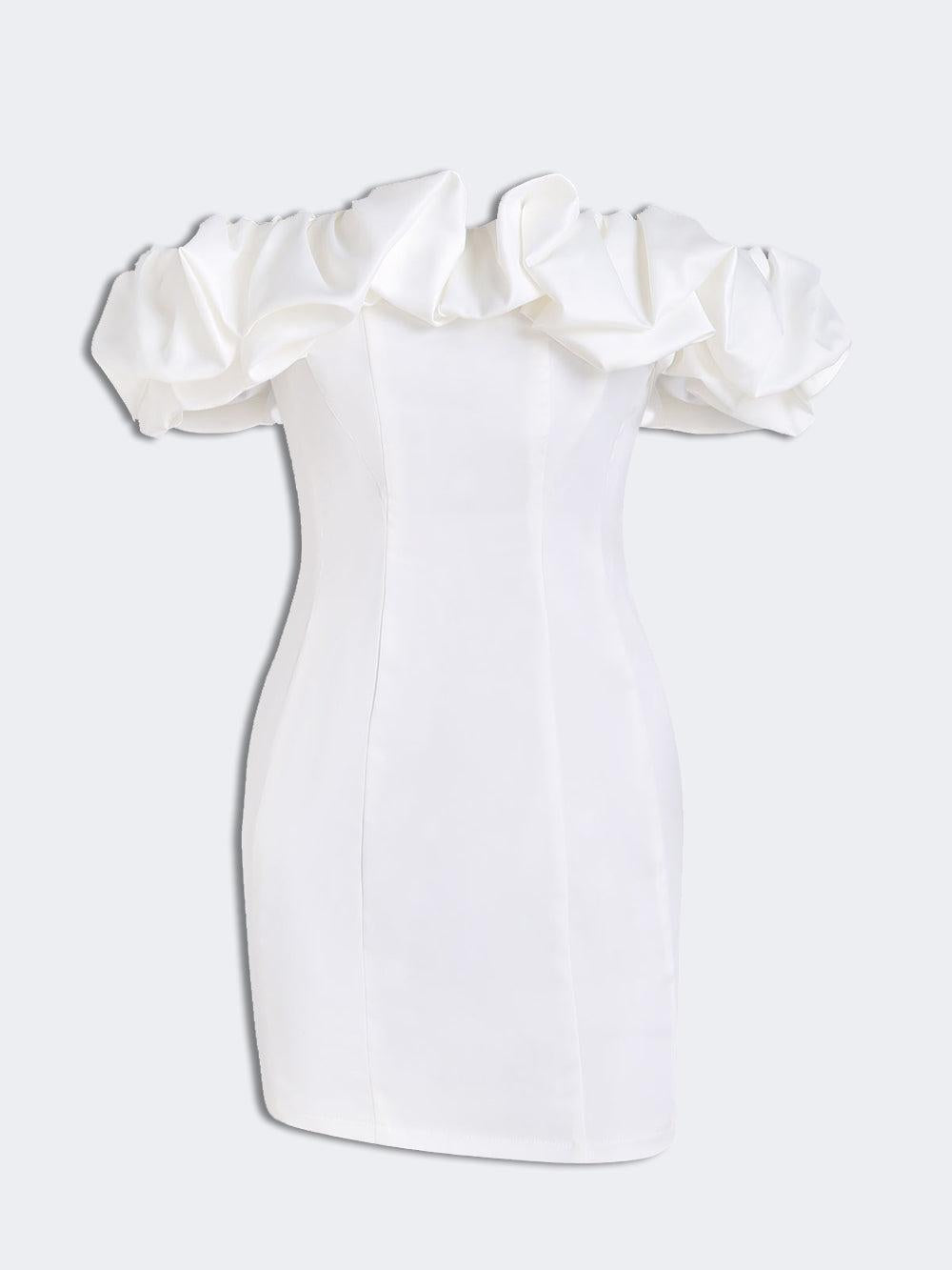 Aurohaya Satin Ruffled Strapless Mini Dress