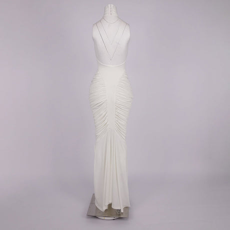 Aurohaya Candice Ruched Sleeveless High Neck Maxi Dress