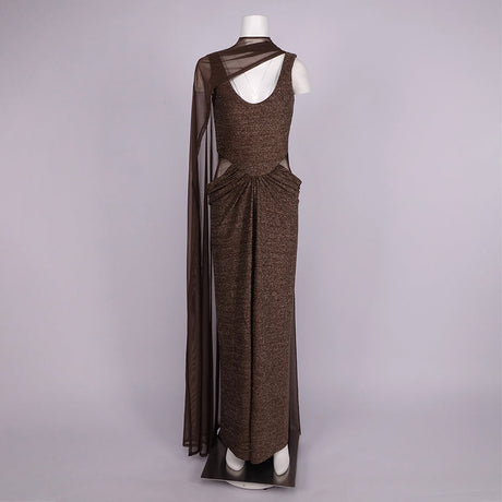 Aurohaya Juliette Sequin Cut Out Maxi Dress Coffee