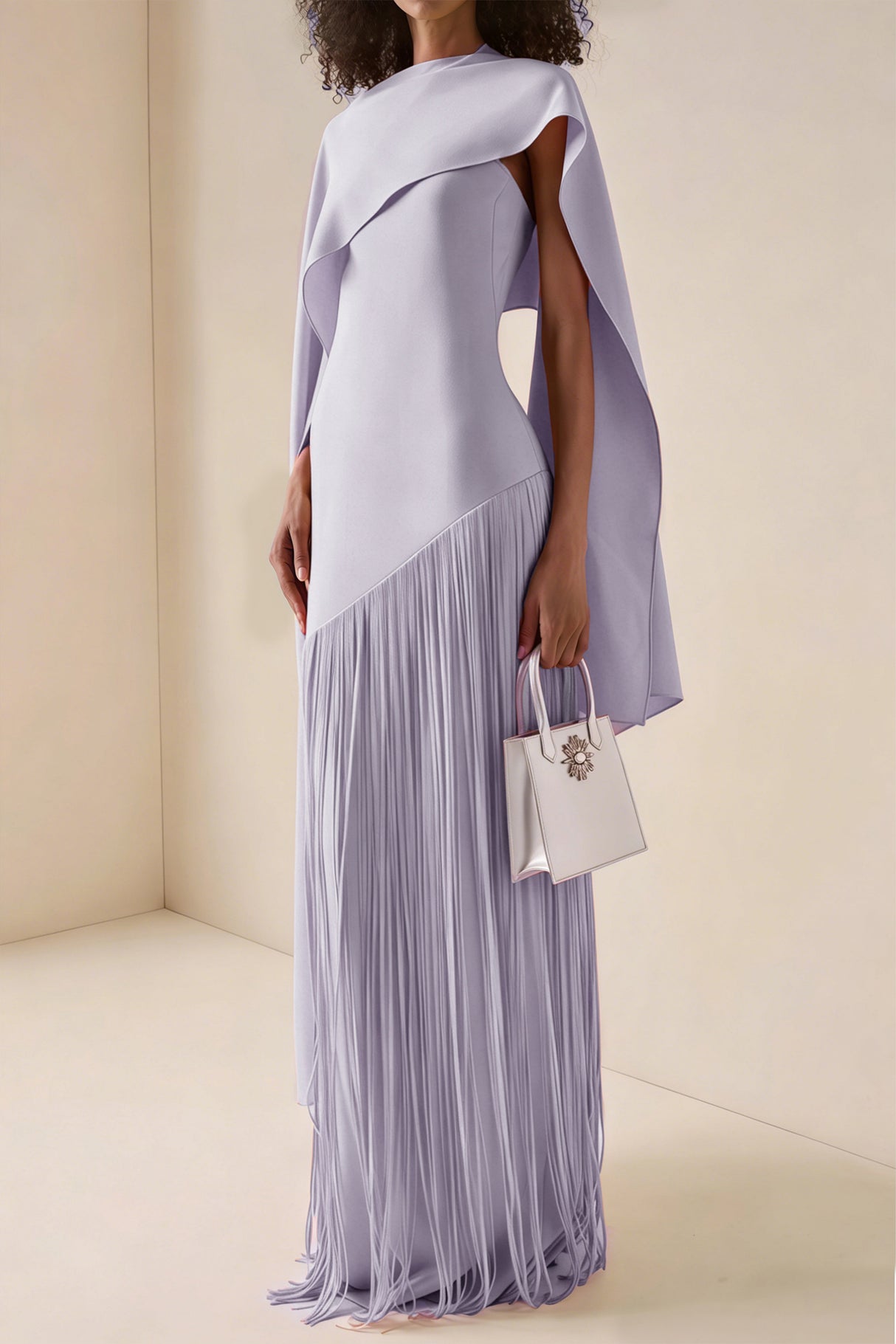 Apparat Fringed Maxi Dress with Shawl / Purple