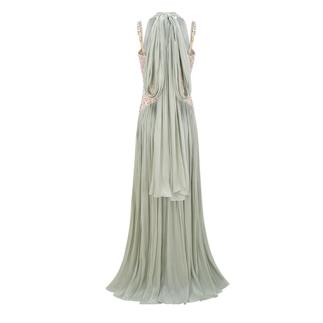 Aquarelle Rhinestone Panel Maxi Dress / Green