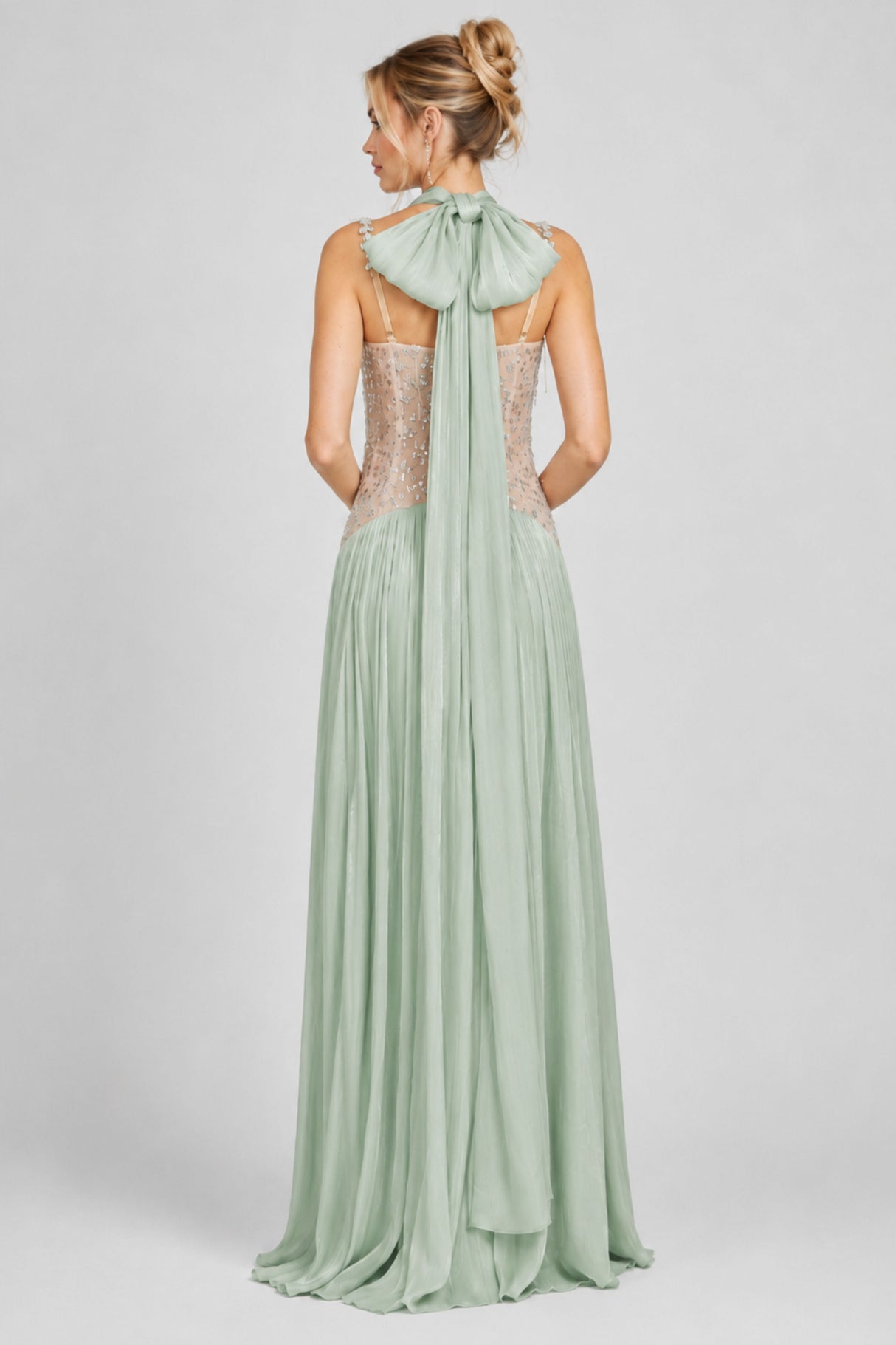Aquarelle Rhinestone Panel Maxi Dress / Green