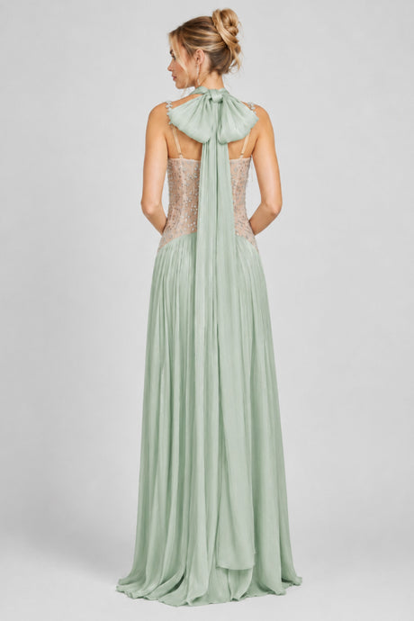 Aquarelle Rhinestone Panel Maxi Dress / Green