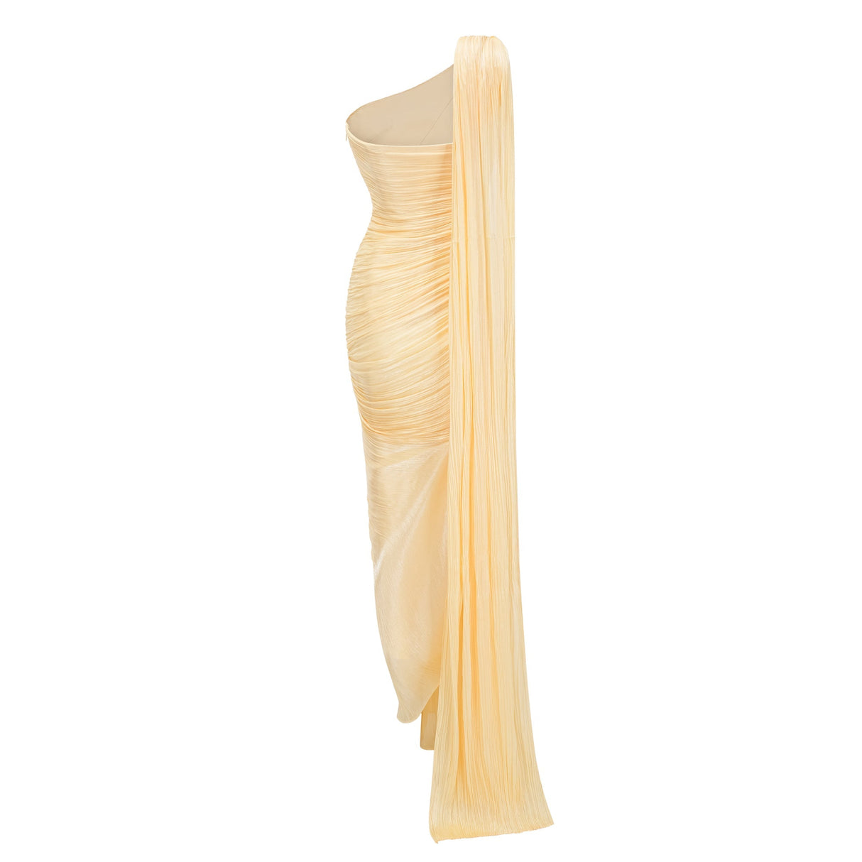 Cocon Asymmetrical Ruched Maxi Dress / Yellow