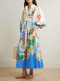 Unique Island Painted Print Shirt-style Maxi Dress