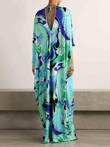 Aurohaya Unique Abstract Floral Print Robe Maxi Dress