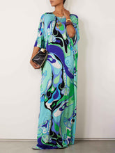 Aurohaya Unique Abstract Floral Print Robe Maxi Dress Green