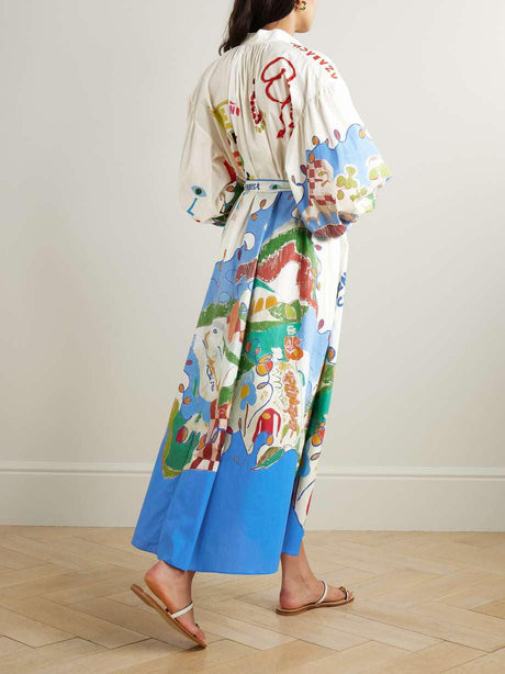 Aurohaya Unique Island Painted Print Shirt-style Maxi Dress
