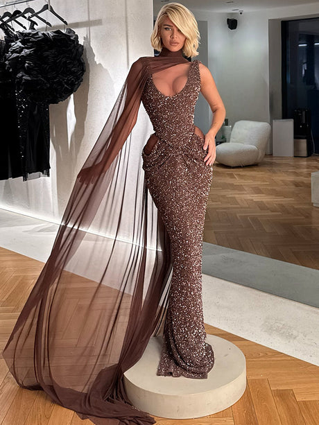 Aurohaya Juliette Sequin Cut Out Maxi Dress