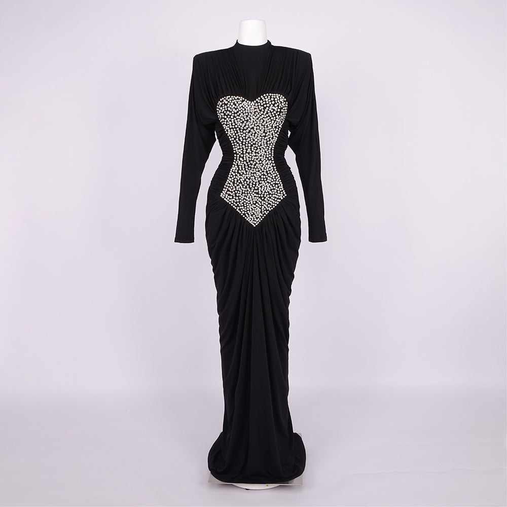 Aurohaya Liberté Embellished Long Sleeve Maxi Dress black