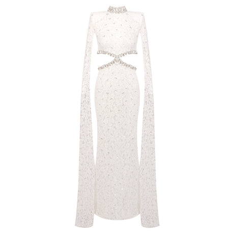 Aurohaya Héloïse Lace Evening Maxi Dress Beige