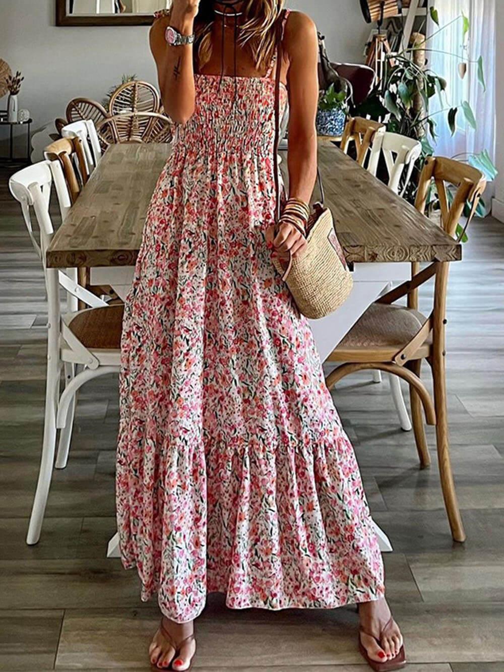 Aurohaya Bohemian Printed Slip Dress Pink