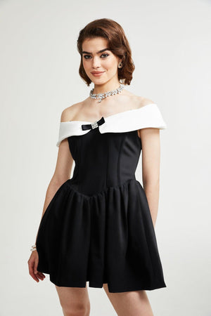 Aurohaya Deniece Black Off-The-Shoulder Mini Dress
