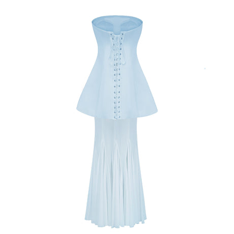 Aurohaya Mélanie Blue Corset Dress & Mesh Skirt Set