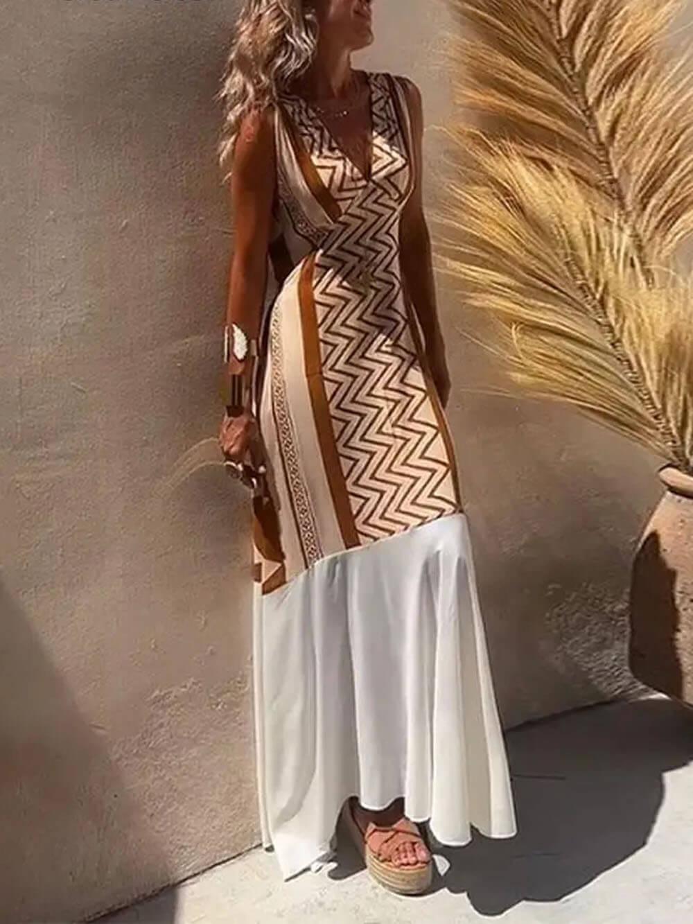 Aurohaya Ethnic Print Patchwork A-line Maxi Dress