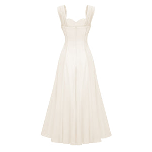 Aurohaya Érasme Cream White Flounced Midi dress