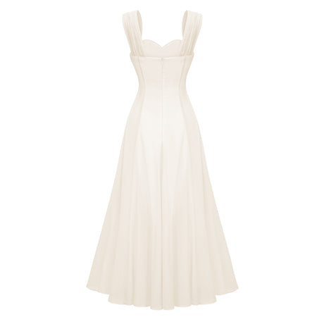 Aurohaya Érasme Cream White Flounced Midi dress