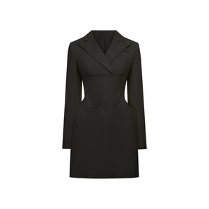 Aurohaya Inmaculada Black Boned Bodice Mini Blazer Dress