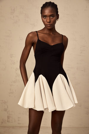 Aurohaya Justine color-blocked godet pleated mini dress