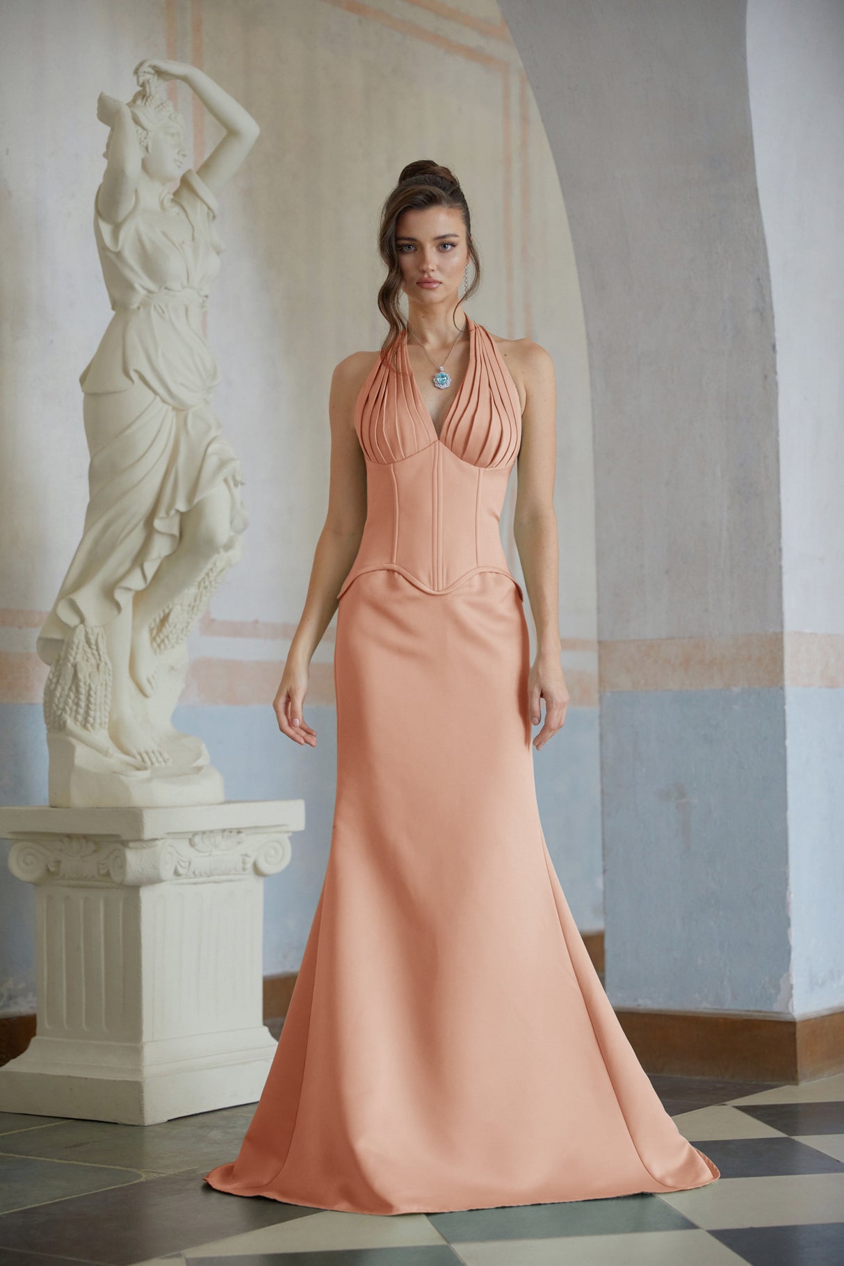 Aurohaya Aurélie Orange Halterneck Mermaid Maxi Dress
