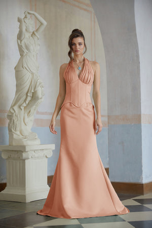 Aurohaya Aurélie Orange Halterneck Mermaid Maxi Dress