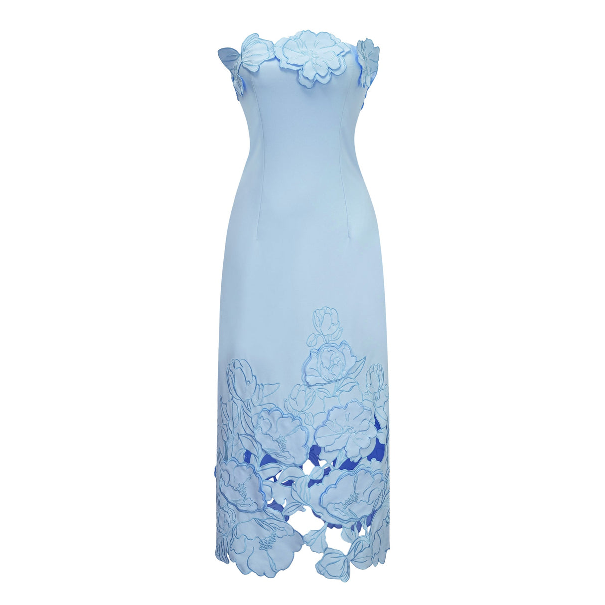 Aurohaya Inga Blue Strapless Floral Embroidered Maxi Dress