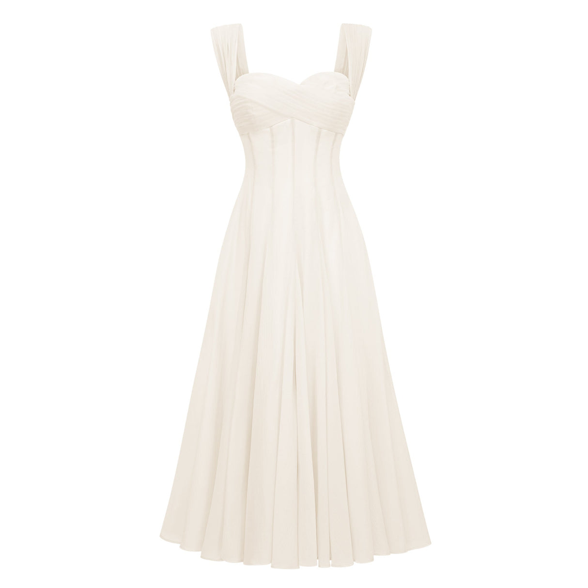 Aurohaya Érasme Cream White Flounced Midi dress