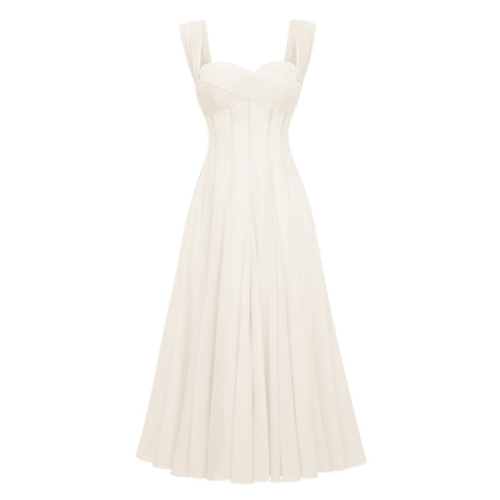 Aurohaya Érasme Cream White Flounced Midi dress