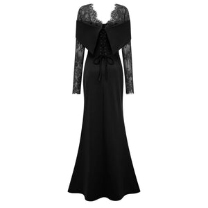 Aurohaya Georgiana Black Lace Panel Flared Maxi Gown