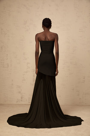 Aurohaya Josiane Black Off-shoulder Sheer Tulle Maxi Dress