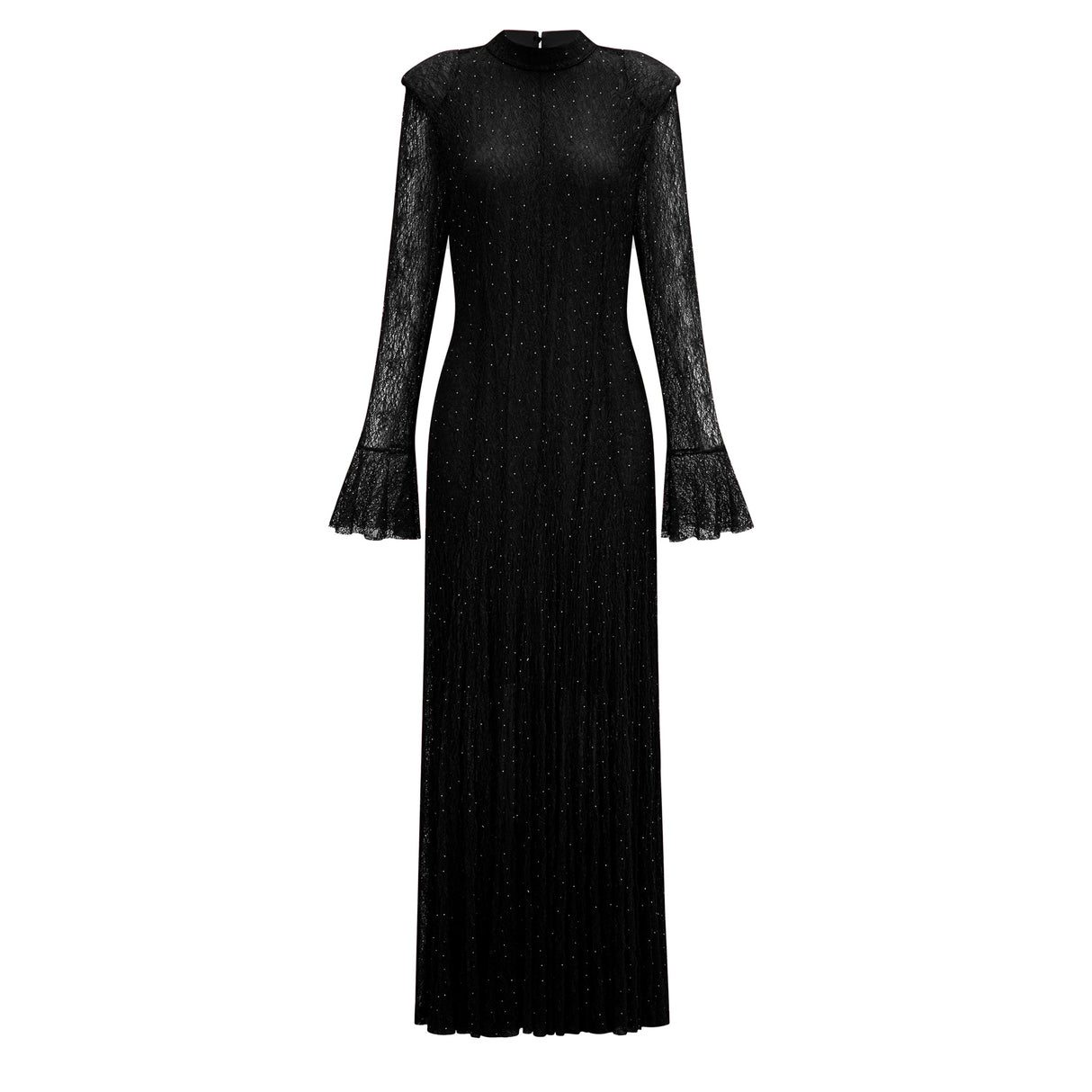 Aurohaya Justyna Black Rhinestone Guipure Lace Maxi Dress